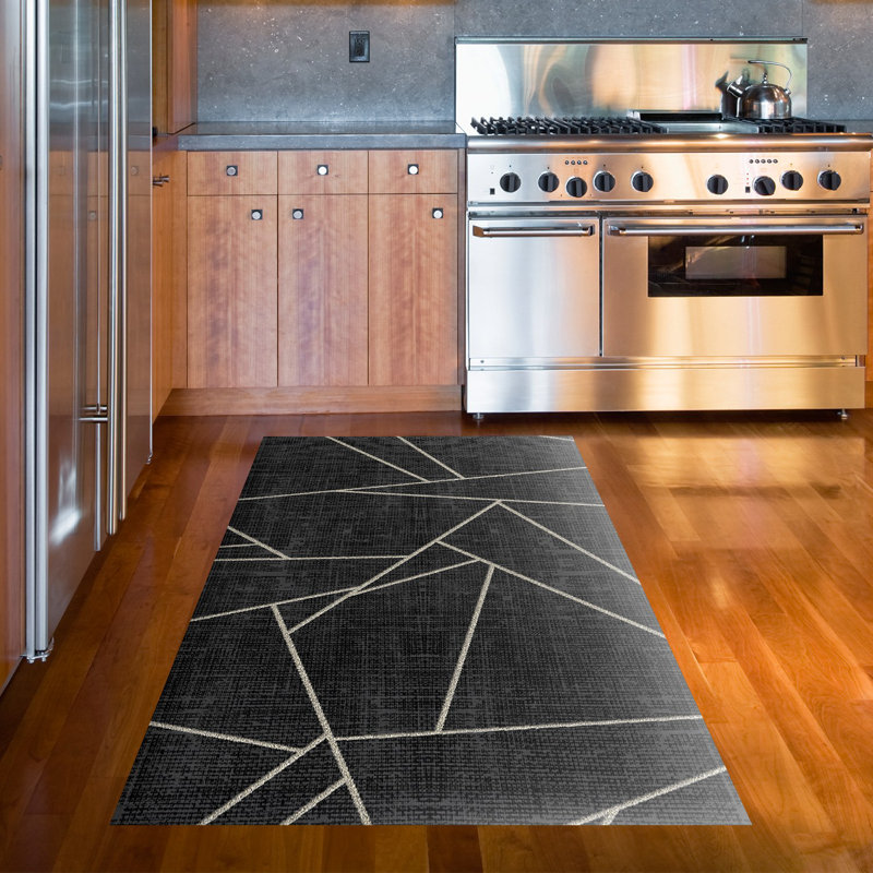 Tapis gris en polyester Keyundra, Tapis de couloir 3 pi 3 po x 6 pi 7 po