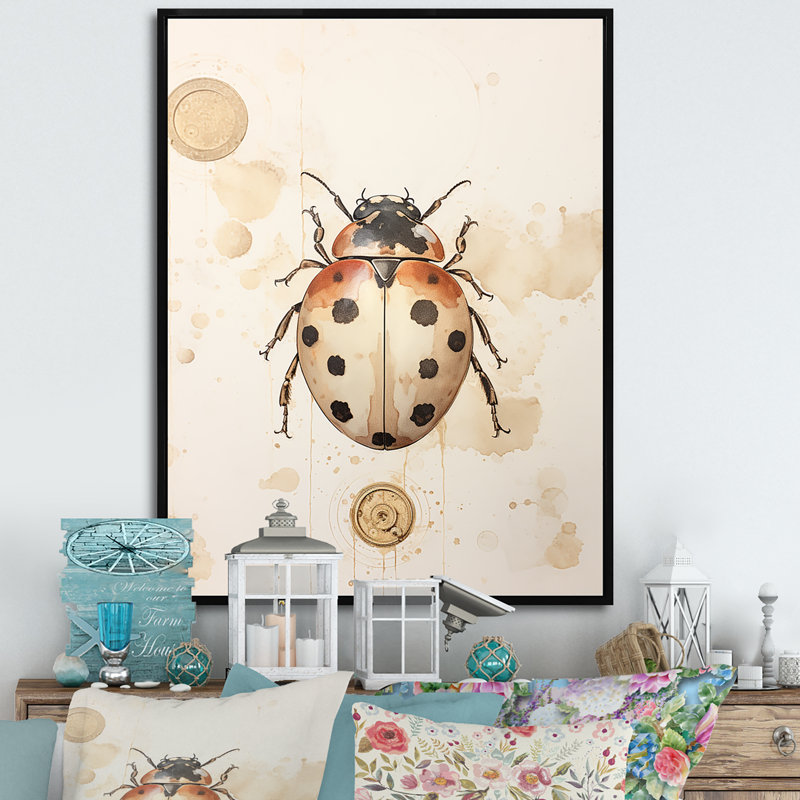 Coccinelle minimalisme doré rétro III, Cadre flottant noir, H 20 po x l 12 po x P 1 po