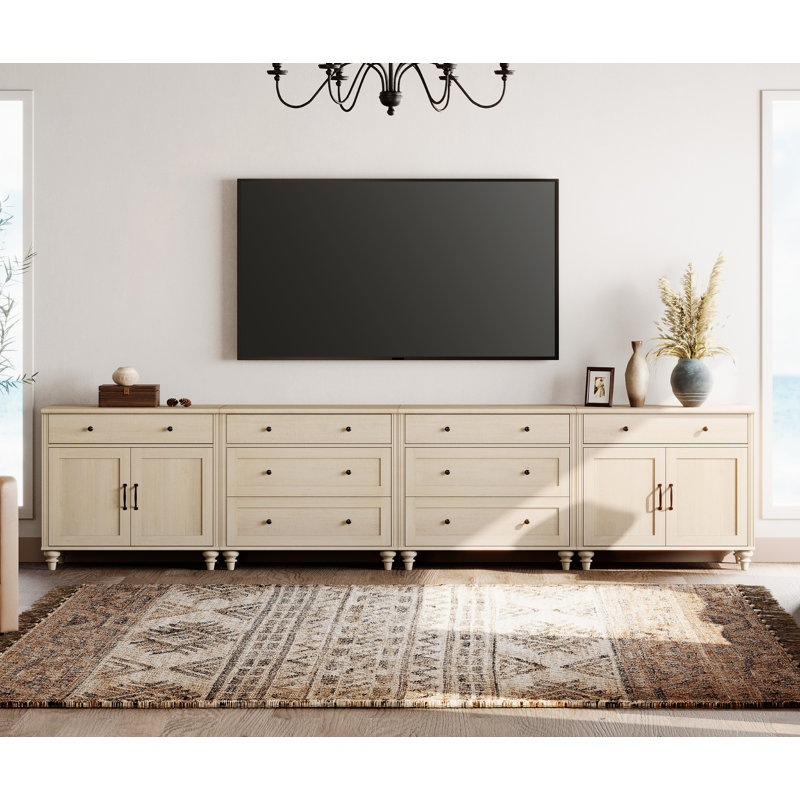 TV Stand For Tvs Up To 105 Inch, Wood TV Console Table For 65-100 Inch TV, Entertainment Center With Door & Drawer, Light Oak