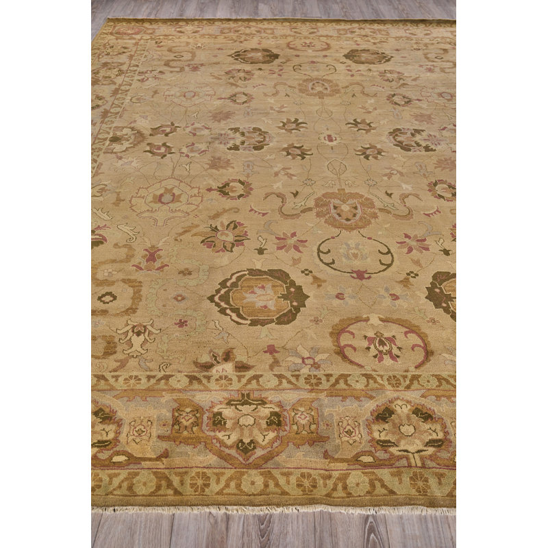 Ivory Floral Hand-Knotted Wool Rectangular Area Rug