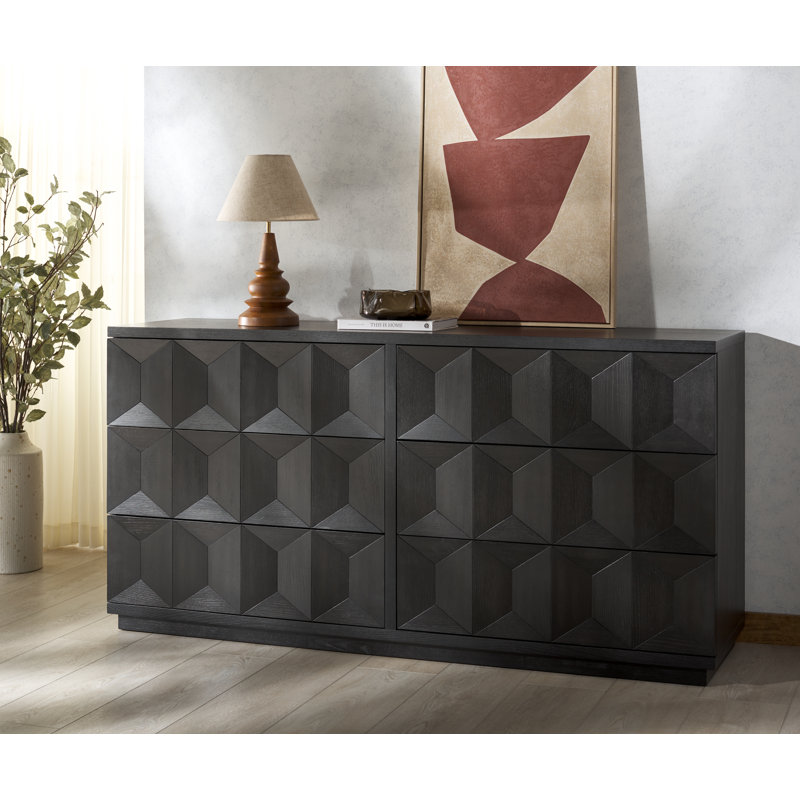 Jaquila Wood 6 Drawer Dresser, Black
