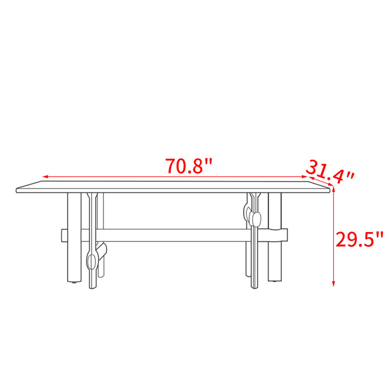 Table de salle à manger de style nordique en bois massif noir, H 29,5 po x L 70,8 po x l 31,4 po
