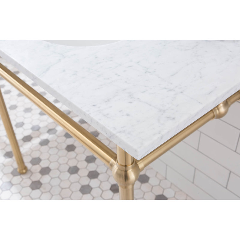 Embassy Stone Oval Console Bathroom Sink with Faucet and Overflow, Satin Brass