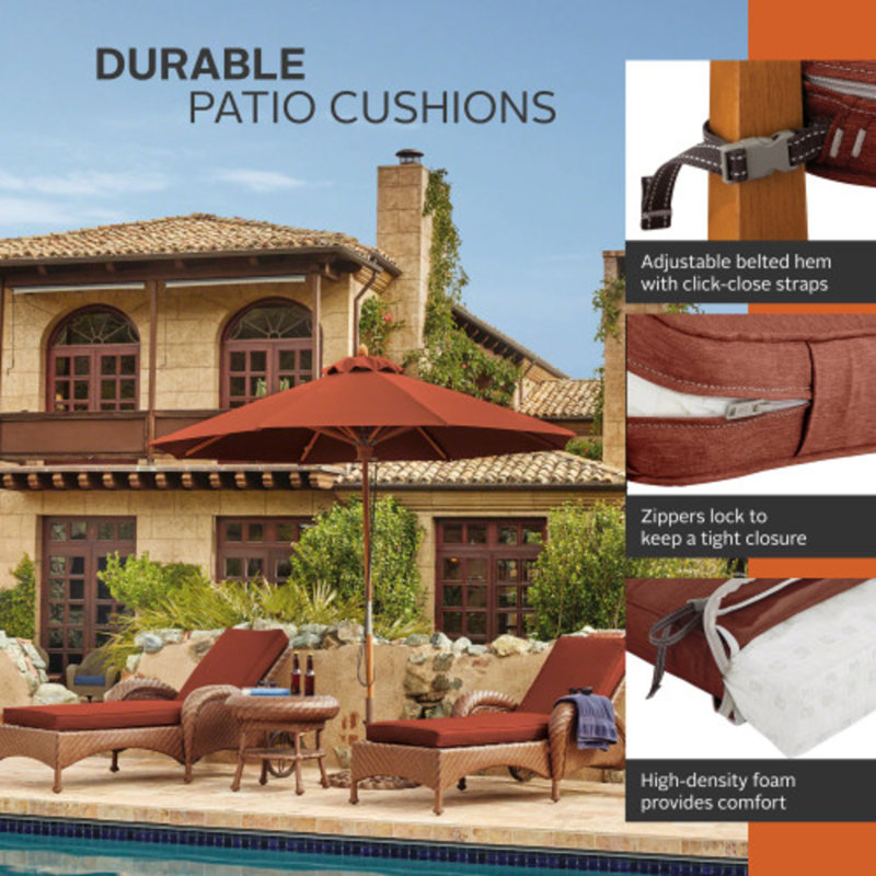Ayvion Water-Resistant Patio Chais Lounge Cushion, 3" H x 21" W x 72" D, Heather Henna