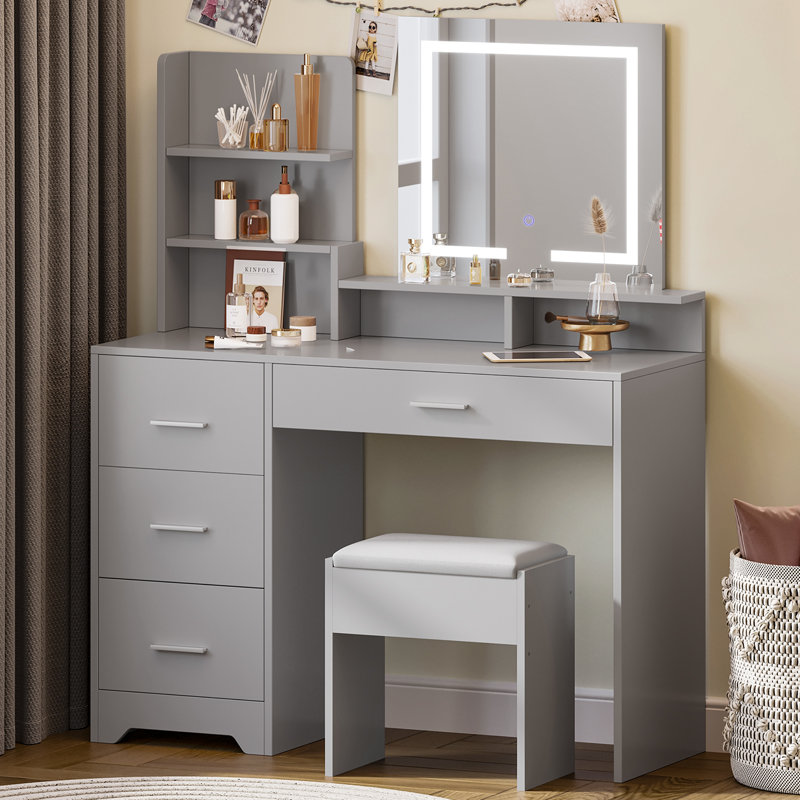Breiana Dressing Table with Mirror, Grey