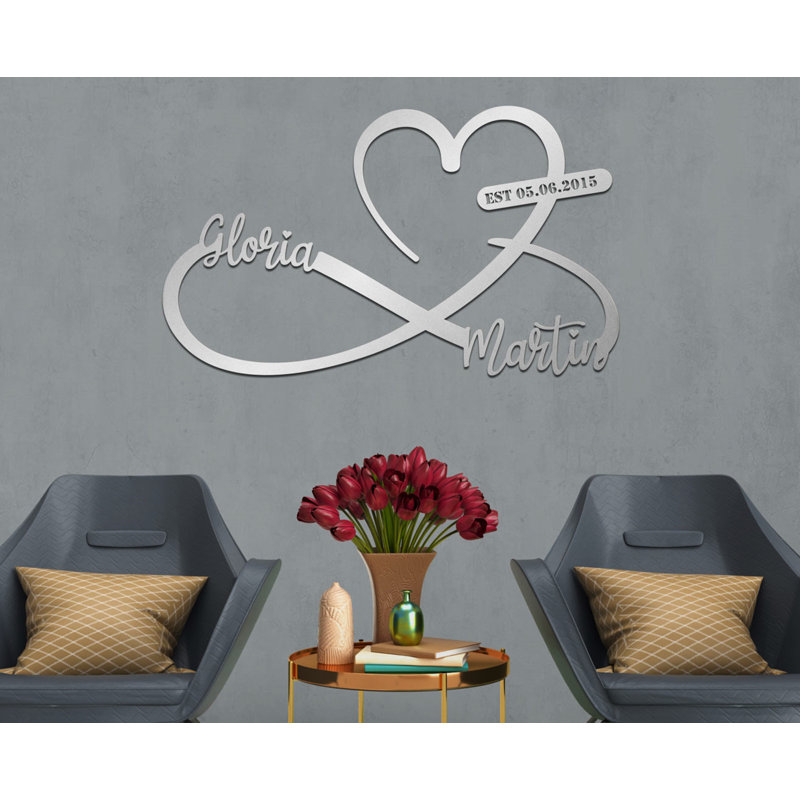 Décoration murale personnalisée en métal cœur et infini en métal pour la Saint-Valentin ou un cadeau de mariage, Oui