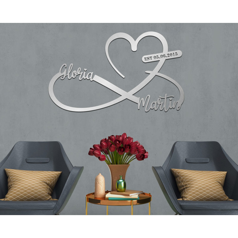 Décoration murale personnalisée en métal cœur et infini en métal pour la Saint-Valentin ou un cadeau de mariage, Oui