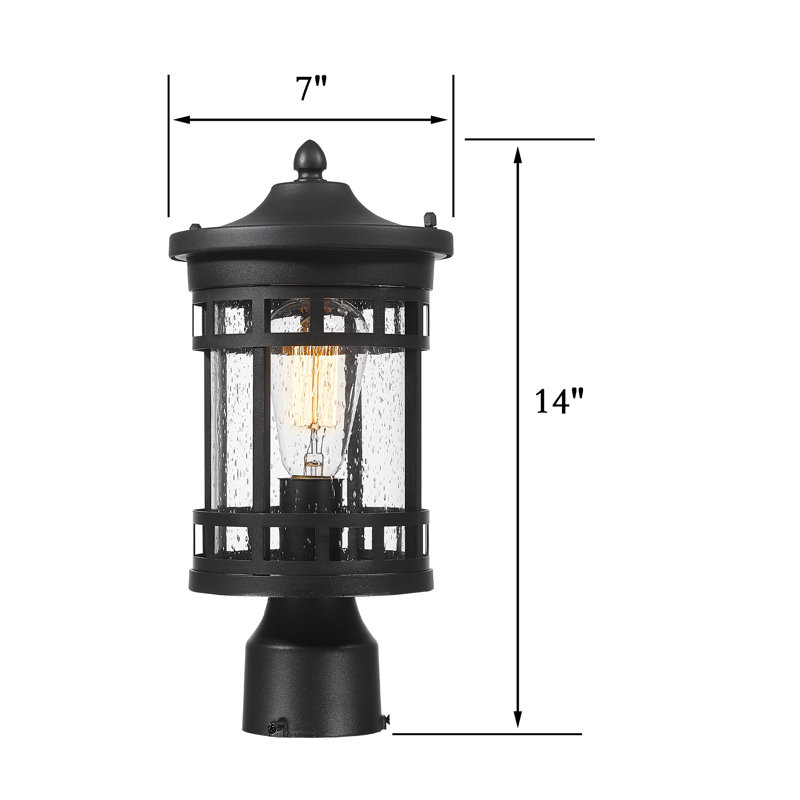 Outdoor Post Lantern–Waterproof Lamp Post Light(Black,14 Inch Height)