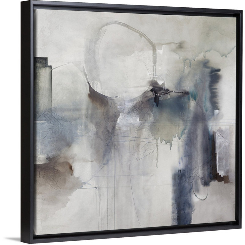 « effluent ii », peinture sur toile, Cadre flottant noir, H 13,7 po x l 13,7 po x P 1,75 po