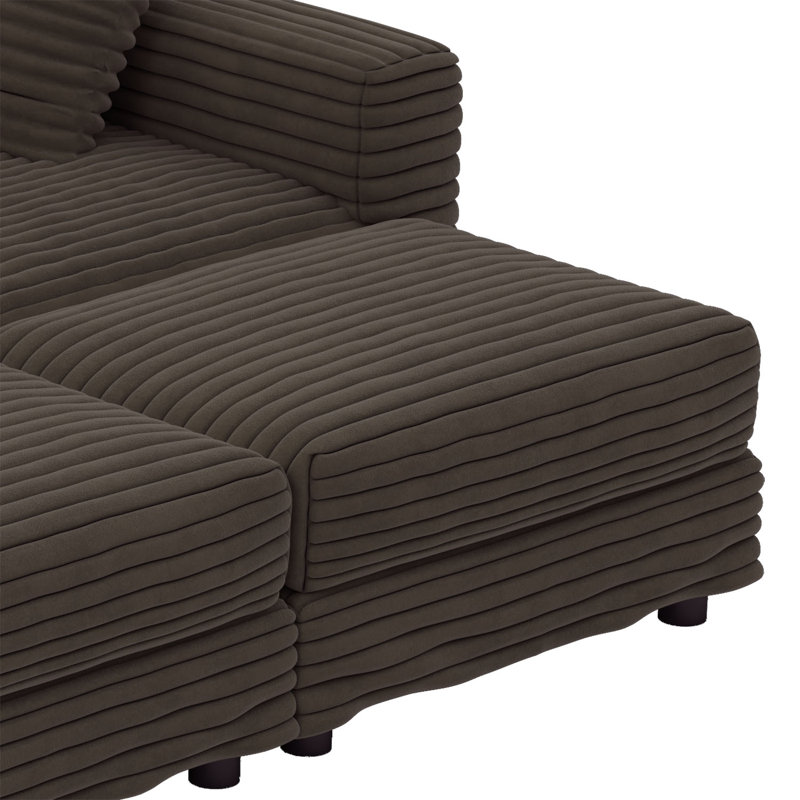 Modern Corduroy Fabric Upholstered 4-Seater Sectional Sofa with 2 Ottomans, 35.35" H x 102.42" W x 66.94" D, Camel
