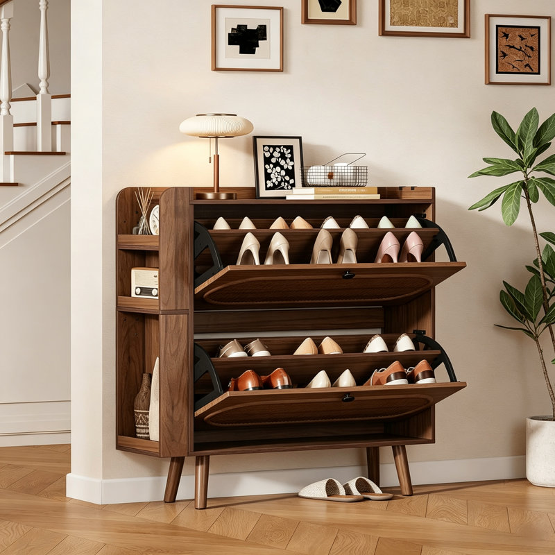 20 Pair Shoe Storage Cabinet, Deep Brown