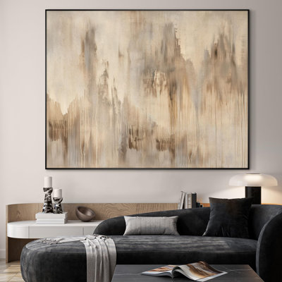 Très grand art mural imprimé sur toile - Abstrait neutre doux beige et taupe inspiré d'une cascade, décoration pour le salon ou la chambre à coucher - «Assemblage requis du cadre (cadre non fini)»