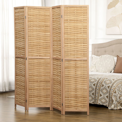 5.5' Tall Privacy Screen Portable Partition - 4 Panel Folding. Hand-Woven Double Side Wall For Home Office, Natural Appeal, & Foldable Folding Panel. Grace,