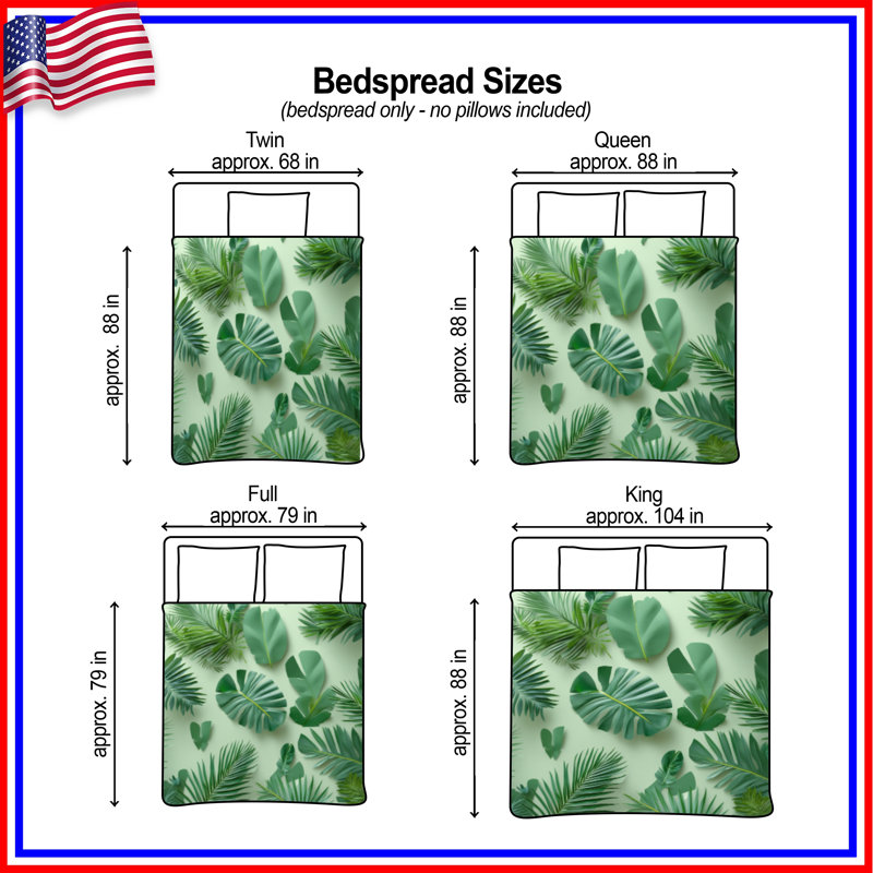 Tropical Palm Leaves Bedding Palm Bedspread Plants, Full / Double