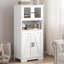 Armoire de rangement autoportante en lin avec portes en verre et tablettes réglables, armoire pour salle de bain, cuisine et salon-2084917565