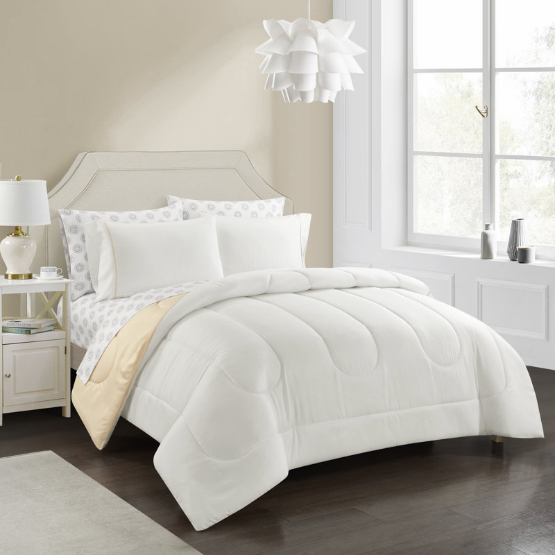 Ensemble d'édredon réversible en microfibre réversible 7 pièces, Édredon de grande taille et 6 pièces supplément