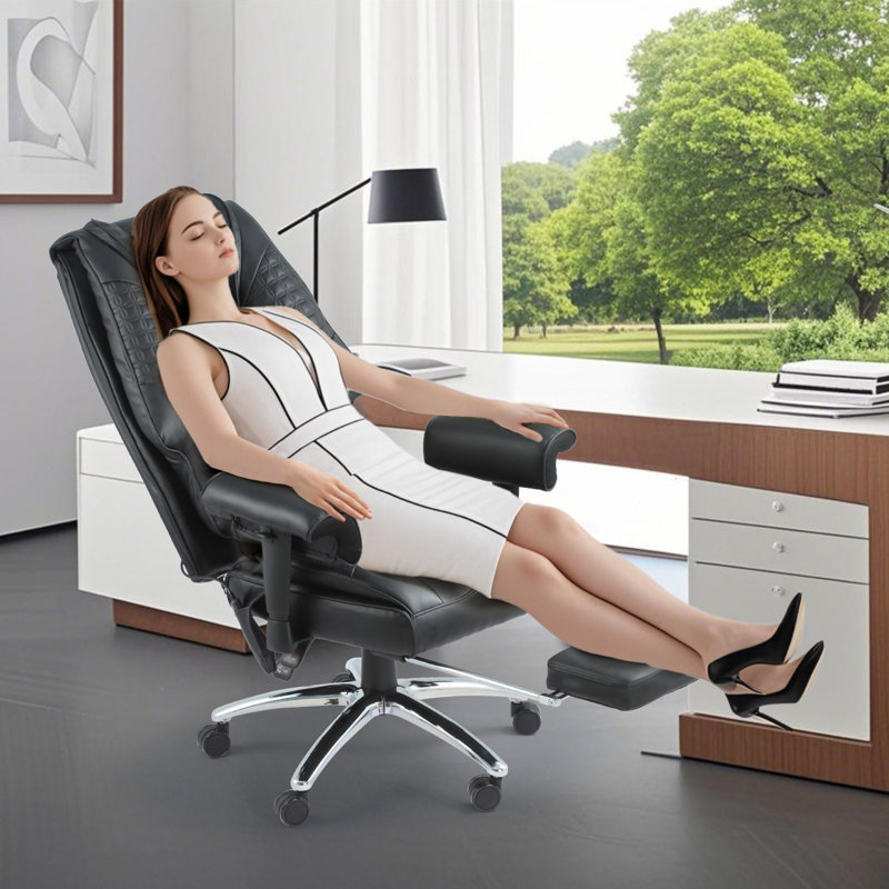 Big & Tall Executive Reclining Office Chair with 6-Point Massage, Heating, Lumbar Support, 400lb Capacity, PU Leather for Home Office,Study