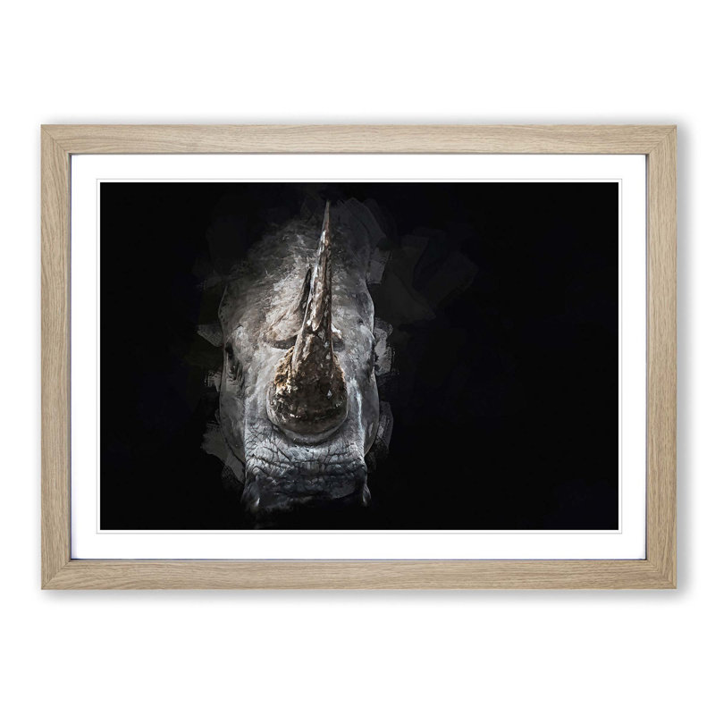 Rhino in the Shadows in Abstract - Picture Frame Graphic Art Print, Oak Framed, 62cm H x 87cm W x 2cm D