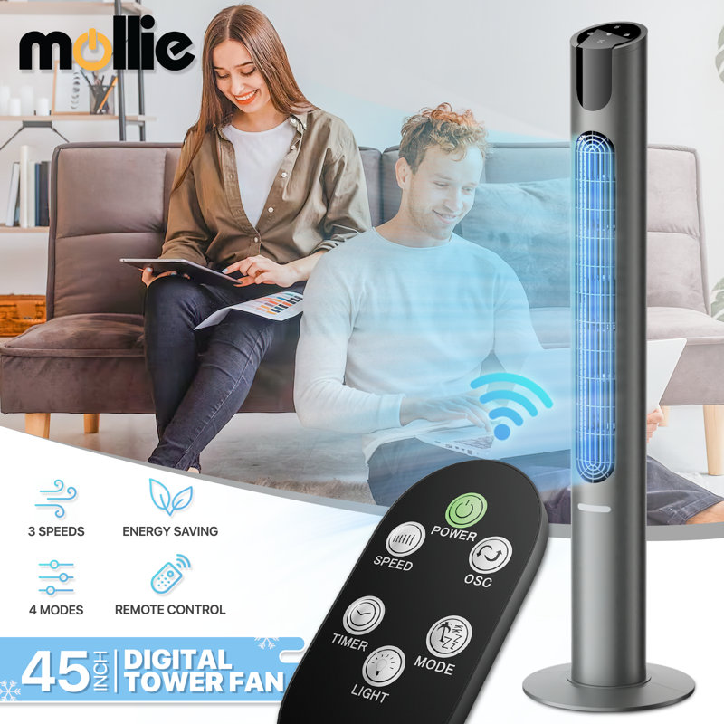 Space Gray 45" Oscillating Tower Fan with Remote and LED Display