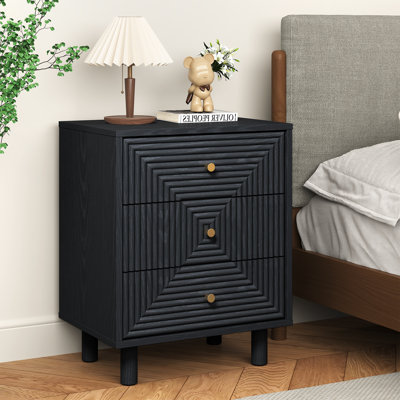 3-Drawer Nightstand With Solid Wood Legs