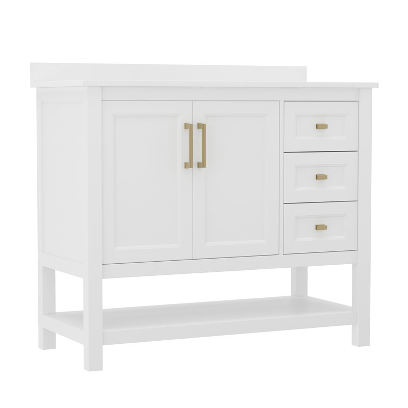 Ensemble de meuble-lavabo simple 36 po avec lavabo, armoire, tablette de rangement ouverte et tiroirs de rangement Caniya, Or