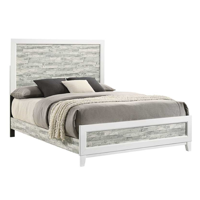Lit pour la chambre à coucher avec lattes en gris et blanc pour une finition facile, Grand lit