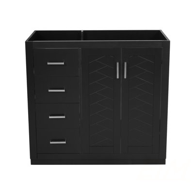 Ensemble de meuble-lavabo à cadre en bois massif 36 po avec 3 tiroirs et portes à fermeture douce, solution de rangement durable et élégante, meubles-lavabos (sans lavabo)