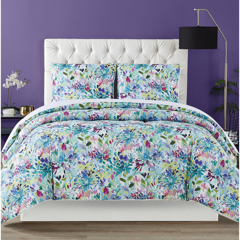 Full/Queen Multicolor Cotton Floral Duvet Cover Set