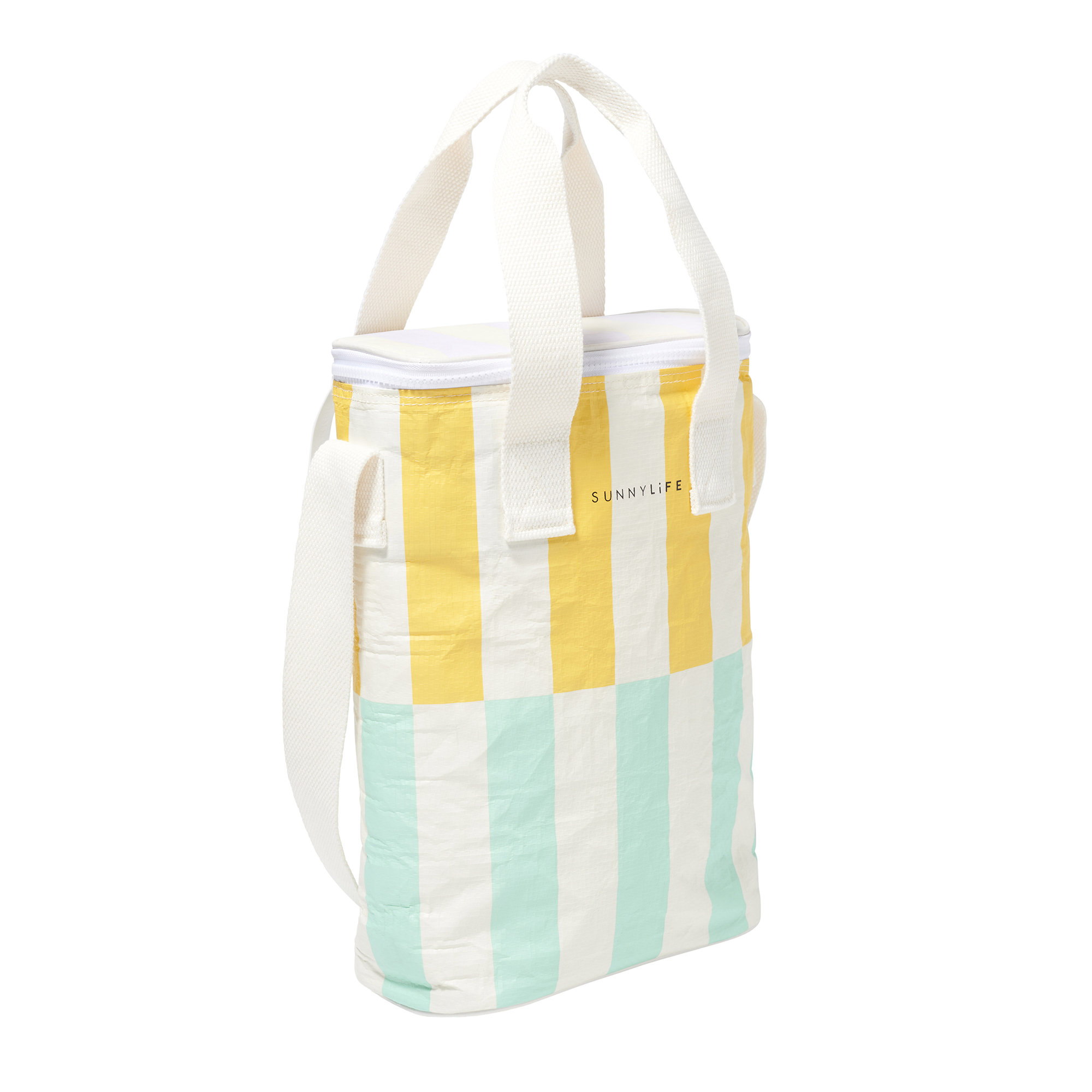 Sunnylife Yellow and Mint Stripe Cooler Canvas Tote Cooler Tote - Seagrass Green Multi main image 4
