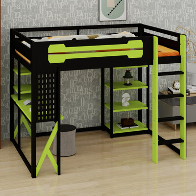 Lit mezzanine avec bureau d'étude, tablette de rangement