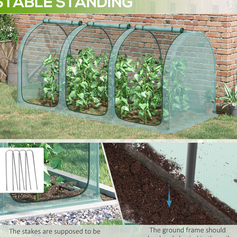 9' X 4' Garden Plant Protection - Crop Cage With 3 Zippered Doors, Storage Sleeve, 6 Ground Anchors, Protector Entrances, Pouch, Stakes,