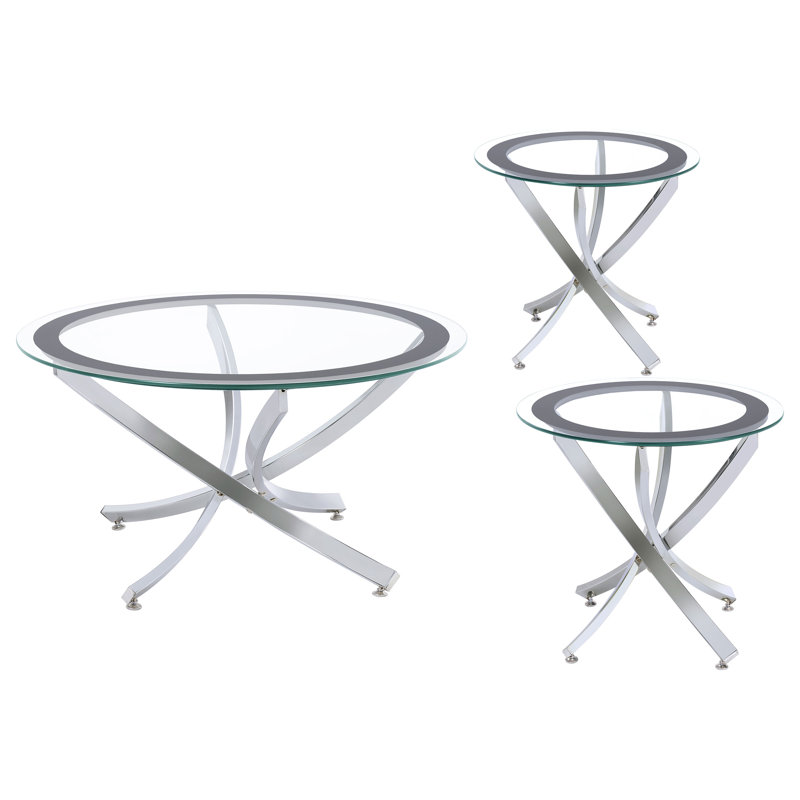 Ensemble de tables basses Cherline, Argent argent, 3 pièces: 2 tables de bout, table basse