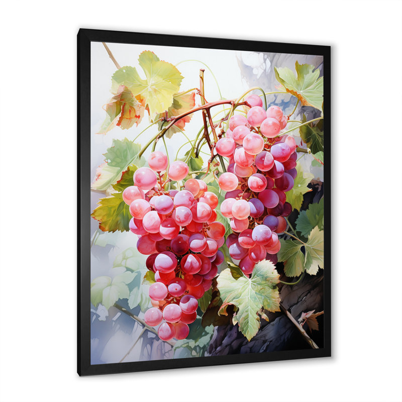 Raisins roses - Impression sur toile, Cadre photo noir, H 20 po x l 12 po x P 1 po
