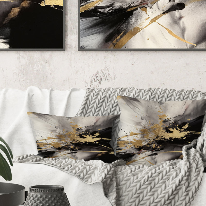 Gold And Grey Fluid Fusion II - Abstract Printed Throw Pillow