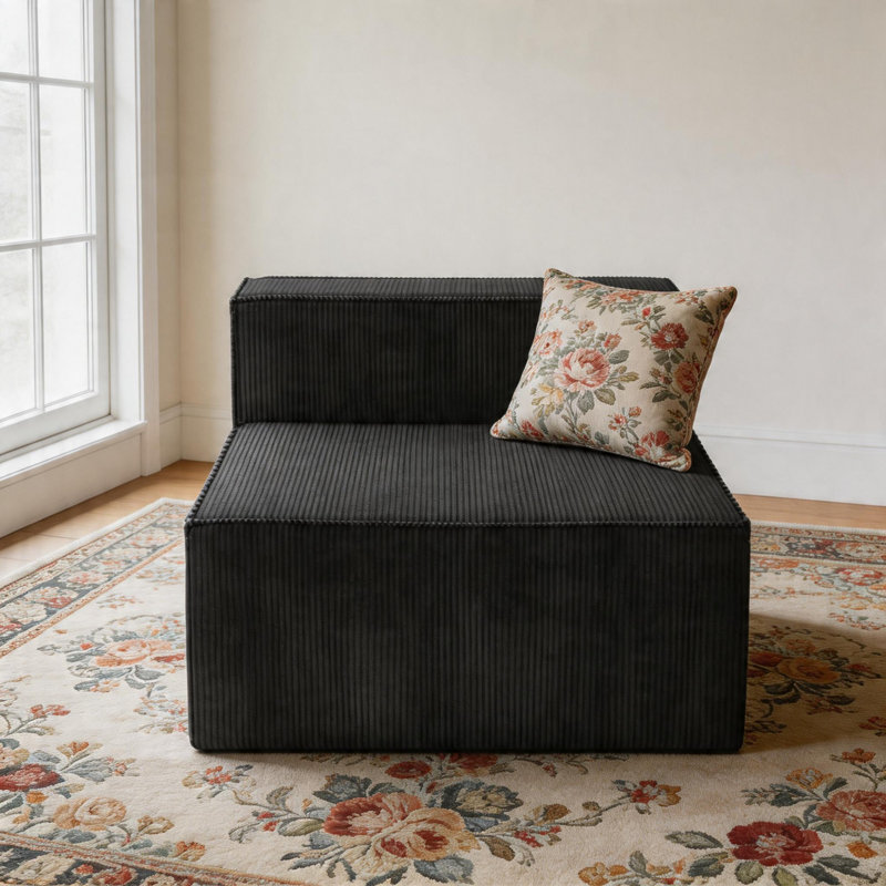 Corduroy Modular Fabric Foam Sofa, Black