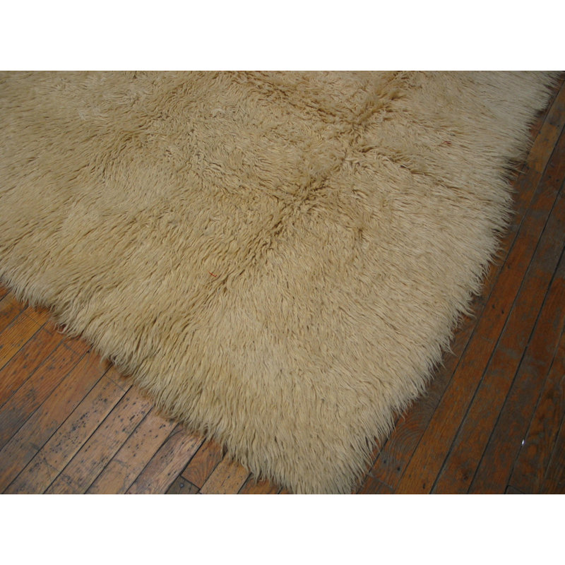 Vintage Mid Century Modern Moroccan Berber Ivory Shag Rug