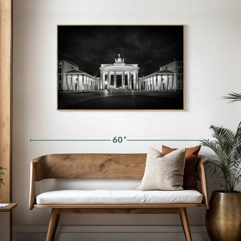 Porte de Brandebourg à Berlin, Cadre flottant en bois naturel, 43 po x 29 po