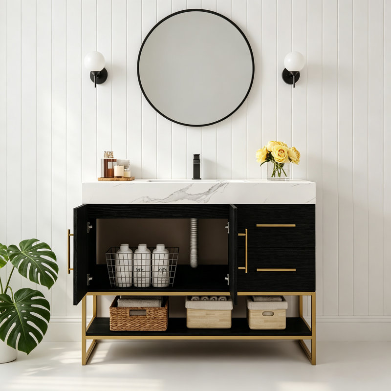 Meuble-lavabo moderne 36 po avec lavabo sous comptoir - comptoir en pierre frittée, armoire en bois imperméable pour rénovation de salle de bain