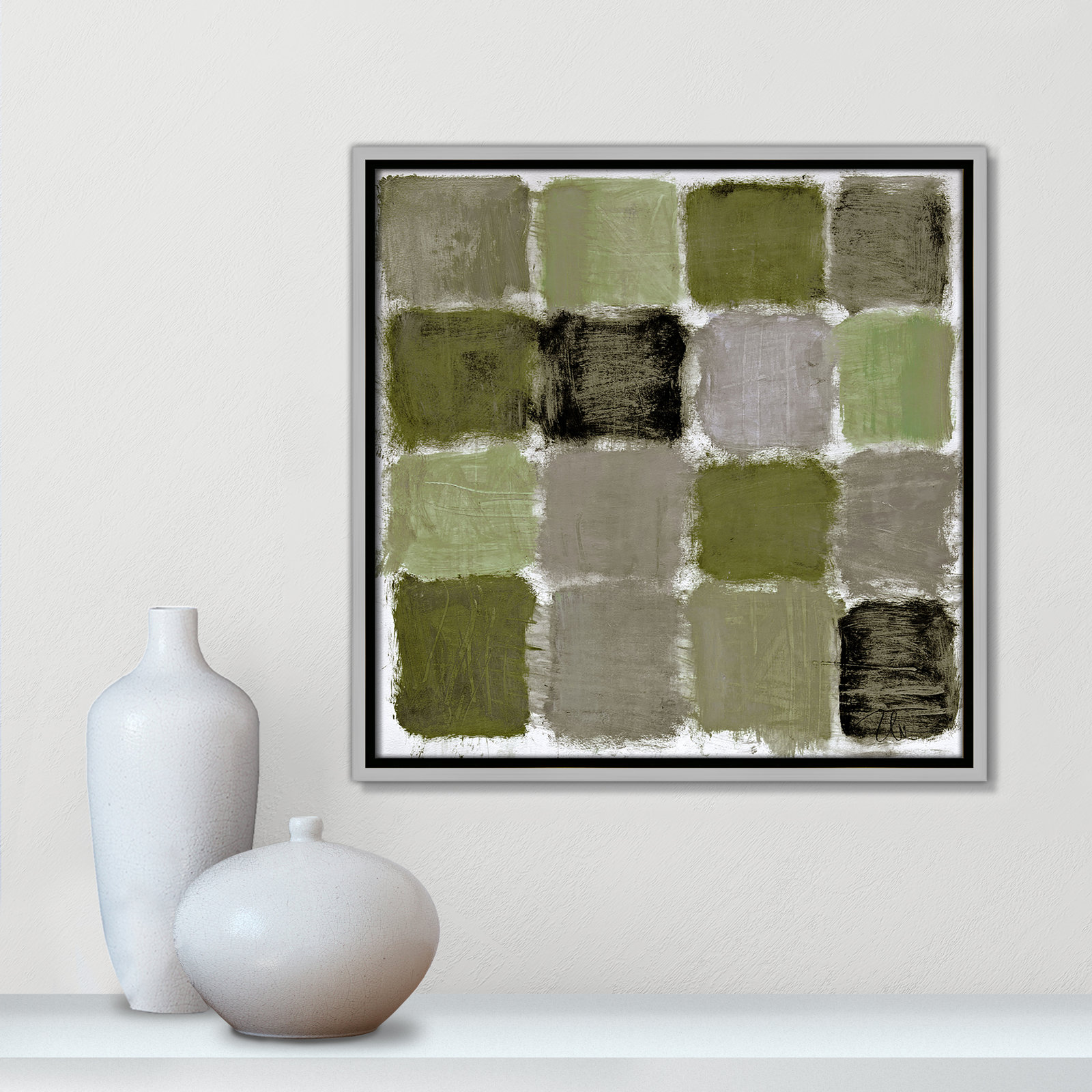Coppola "Powder Room Green Reflections" Print, 17.5" H x 17.5" W, Silver