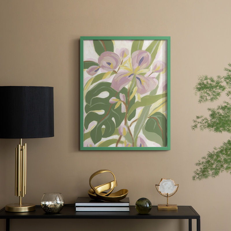 Orchidée tropicale brossée I, reproduction encadrée - bois massif, H 21 po x l 17 po, Vert