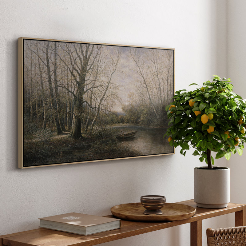 Paysage rétro - CDLII, H 25 po x l 37 po x P 2 po, Toile avec cadre flottant or