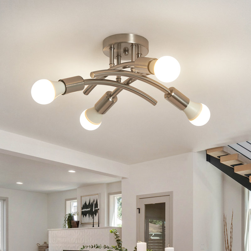 Charmes Modern Sputnik Semi Flush Mount Ceiling Light Fixture, Industrial Kitchen Light Fixtures Ceiling Mount, 4-Light Dining Room Light Fixture for Bedroom