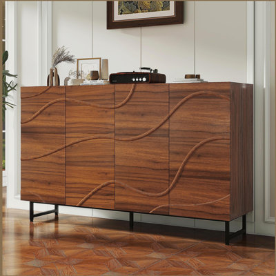 Solid Wood Sideboard, Walnut Texture, Iron Legs, Living Room Storage Cabinet