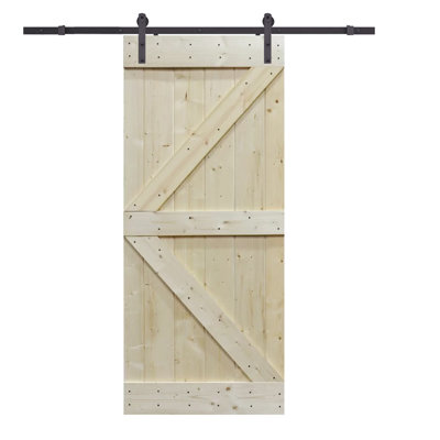Porte de grange en bois lambrissé avec trousse de quincaillerie d'installation