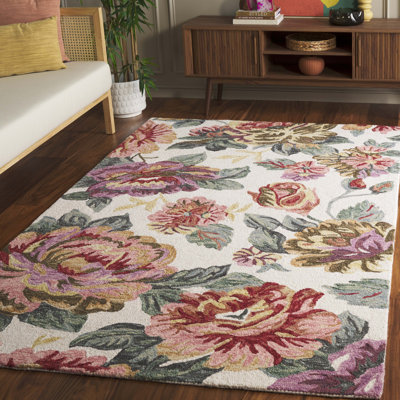Jardin Handtufted Wool Cotton Floral Rug in Ivory/Red