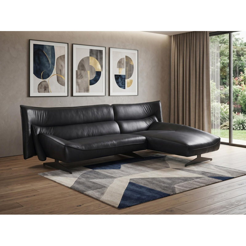 Canapé et canapé modulaire en L deux pièces en cuir fleur gris foncé