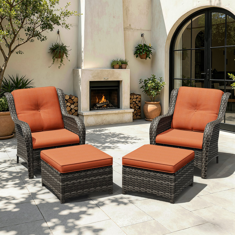 Netta 4-Piece Rattan Outdoor Seating Group with Cushions, Orange