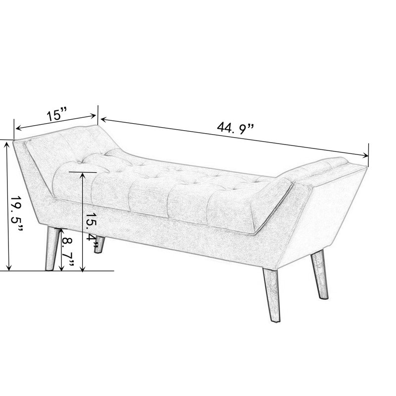 Lorinda Velvet Upholstered Bench, Dark Gray, 19.5" H x 44.9" W x 15" D