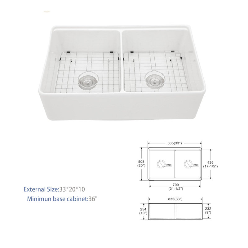 White Farmhouse Sink Workstation - 33 Ceramic Double Bowl Farm Kitchen Sink