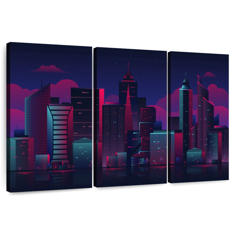 Sireci Neon Night Cityscape, 28" H x 45" W